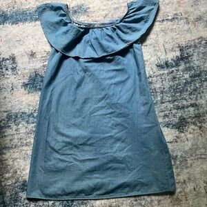 Blue Ruffle Off-Shoulder Cotton Dress